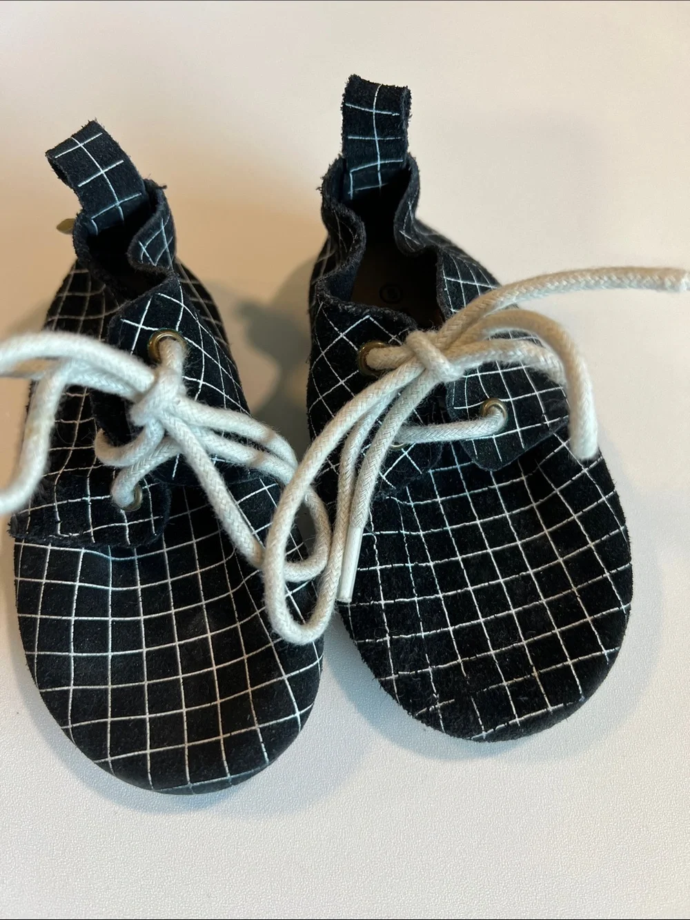 Piper and Finn - 5, black and white, window pane checkered, tie shoe booties